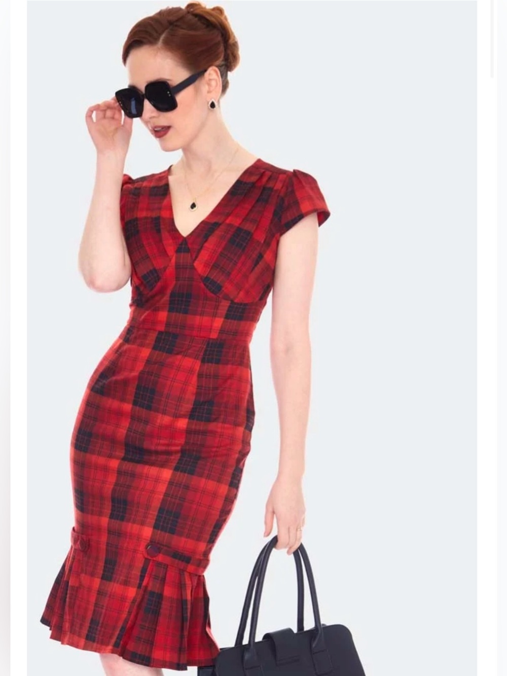 NEW Voodoo Vixen Red Plaid Vintage Inspired Pencil Dress Mad Men Size XL NEW